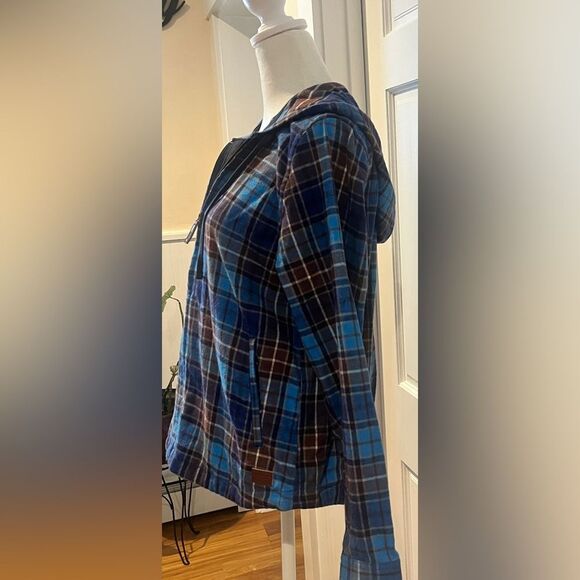 L.L.Bean blue flannel zip up jacket with hoodie Size XS Blue and Brown - Picture 7 of 10